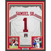 Framed Autographed/Signed Deebo Samuel Sr. #1 35x39 San Francisco White Football Jersey JSA COA
