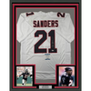 Framed Autographed/Signed Deion Sanders 35x39 Atlanta White Football Jersey Beckett BAS COA