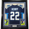 Framed Autographed/Signed Derrick Henry 35x39 Tennessee Dark Blue Football Jersey JSA COA #2