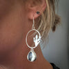 White Buffalo Turquoise Hoop Earrings in Sterling Silver with Hand-Sawn Saguaro Cactus Design by mend metalworks