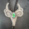Sterling Silver Mule Deer Skull Bolo Tie with Sonoran Gold Turquoise by mend metalworks