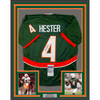 Framed Autographed/Signed Devin Hester 35x39 Miami Green College Football Jersey JSA COA