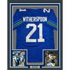 Framed Autographed/Signed Devon Witherspoon 35x39 Seattle Blue Retro Football Jersey Beckett BAS COA