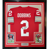 Framed Autographed/Signed JK J.K. Dobbins 35x39 Ohio State Red College Football Jersey JSA COA