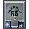 Framed Autographed/Signed Domingo German 35x39 New York Grey Baseball Jersey JSA COA