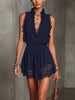 Lace Spliced V-Neck Mini Dress – Sleeveless High-Waist Ruffle Dress for Women by FitiqueFit
