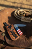 Patriot Damascus Folding Knife 7” opened – American Flag Handle with Leather Sheath by JW SteelCrafts