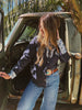 John Wayne Western Pearl Snap Button Up Top In Denim Blue by Lil Bee's Bohemian