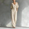 Women's V-Neck Slim Fit Straight Leg Jumpsuit by FitiqueFit