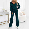 Hooded Zipper Fitted Top & Wide-Leg Pants Two-Piece Set by FitiqueFit