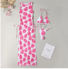 Women's Solid Color Three-Piece Bikini Set with Maxi Dress Cover-Up by FitiqueFit