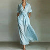 Women's Solid Color Waist-Slimming Maxi Dress — Flip Collar by FitiqueFit