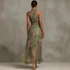 Green Graffiti Print Mesh Suspender Maxi Dress – High-Waist Irregular Slit Streetwear Dress by FitiqueFit