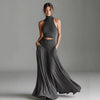 Women's Sleeveless High-Neck Top & Elegant Long A-Line Dress Two-Piece Set by FitiqueFit