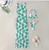 Women's Solid Color Three-Piece Bikini Set with Maxi Dress Cover-Up by FitiqueFit
