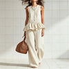 Women's Sleeveless Pleated Vest & Wide Leg Pants Set – Streetwear by FitiqueFit