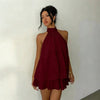 Women's Backless Halter Neck High-Waist Mini Dress with Puffy Skirt by FitiqueFit