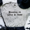 Coffee & chaos embroidered color blast tshirt by Madness & Mayhem LLC