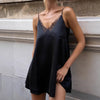 Lace Trim V-Neck Mini Dress – Backless Satin Slip Dress
