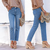 Women's Straight Leg Ankle-Length Raw Hem Denim Pants – Casual High-Waist Jeans by FitiqueFit