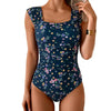 Vintage Square-Neck One-Piece Swimsuit – Tummy Control, Ruffle Detail, Full Coverage by FitiqueFit