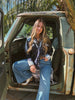 John Wayne Western Pearl Snap Button Up Top In Denim Blue by Lil Bee's Bohemian