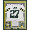 Framed Autographed/Signed Eddie Lacy 35x39 Green Bay White Football Jersey JSA COA