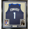 Framed Autographed/Signed Anthony Edwards 35x39 Minnesota Blue Basketball Jersey Beckett BAS COA