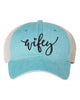 Embroidered Wifey/Hubby Pigment-Dyed Trucker Hat – Anniversary Gift Cap by Adorb Custom Tees