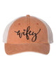 Embroidered Wifey/Hubby Pigment-Dyed Trucker Hat – Anniversary Gift Cap by Adorb Custom Tees