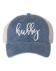 Embroidered Wifey/Hubby Pigment-Dyed Trucker Hat – Anniversary Gift Cap by Adorb Custom Tees