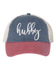 Embroidered Wifey/Hubby Pigment-Dyed Trucker Hat – Anniversary Gift Cap by Adorb Custom Tees