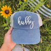 Embroidered Wifey/Hubby Pigment-Dyed Trucker Hat – Anniversary Gift Cap by Adorb Custom Tees