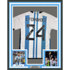 Framed Autographed/Signed Enzo Fernandez 35x39 Argentina Blue/White Soccer World Cup Jersey Beckett BAS COA by Hall of Fame Sports Memorabilia