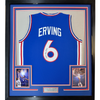 Framed Autographed/Signed Julius Erving Dr. J 35x39 Philadelphia Blue Basketball Jersey JSA COA #2