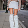 Women's Light Blue Denim Mini Skirt – Bodycon Cross-Over Buckle Design by FitiqueFit
