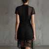 Black Lace Patchwork Slit Midi Dress – Slim-Fit High-Waist See-Through Dress for Women by FitiqueFit