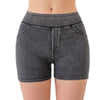 Denim-Look High-Waist Hip-Lifting Yoga Shorts – Slimming Tummy Control Fitness Shorts by FitiqueFit