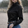 Noire Crystal Heart Satin Button Up Rodeo Shirt by Neon Spur