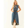 Women's Sleeveless Denim Midi Dress – Irregular Hem Button-Front by FitiqueFit