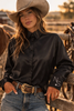 Neon Spur Embroidered Logo Satin Button Up Rodeo Shirt -Black by Neon Spur