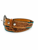 Western Stitch Genuine Suede & Hand Tooled Leather Belt -Turquoise by Neon Spur