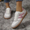 Contrast Lace-Up Round Toe Flat Sneakers – PU Cloth Casual by FitiqueFit