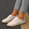Tweed Lace-Up Round Toe Flat Sneakers – Canvas PU Casual by FitiqueFit