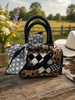 Luxe Tooled Leather Starry Night Rhinestone Stud Checkered Speedy Bag by Neon Spur