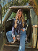John Wayne Western Pearl Snap Button Up Top In Denim Blue by Lil Bee's Bohemian