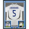 Framed Autographed/Signed Fabio Cannavaro 35x39 Real Madrid White Soccer Jersey Beckett BAS COA