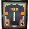 Framed Autographed/Signed Justin Fields 35x39 Chicago Blue Football Jersey JSA COA