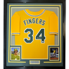 Framed Autographed/Signed Rollie Fingers 35x39 Oakland Yellow Baseball Jersey JSA COA