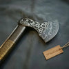 Hand Engraved Damascus Viking Axe with Carved Hardwood Handle and Matching Damascus Knife | Norse Collector Axe Set | JW SteelCrafts by JW SteelCrafts